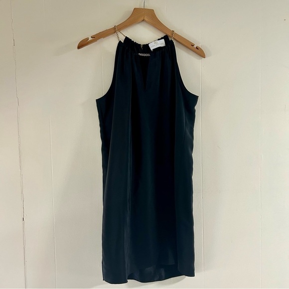 Amanda Uprichard Gold Chain Halter Silk Tunic Dress in Black sz P - Picture 1 of 3